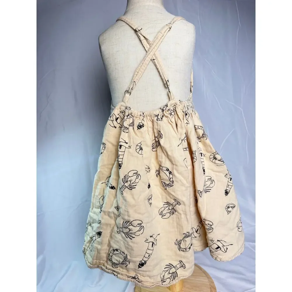 100% Cotton Coco Village Summer Dress, Offwhite, size 6, crab, lobster design